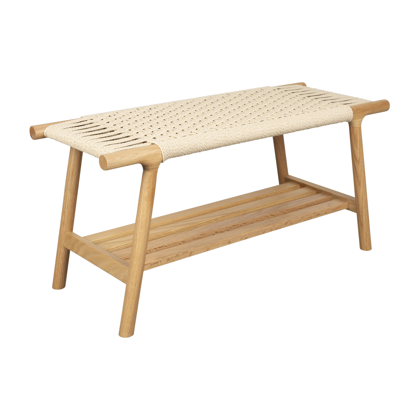 Solid oak bench with braided rope 35x90x43cm Kintaro - Dutchbone