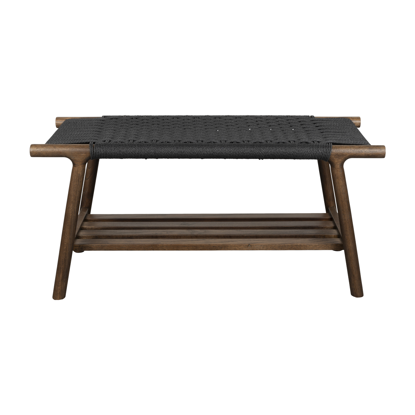 Solid oak bench with black braided rope 35x90x43cm Kintaro - Dutchbone