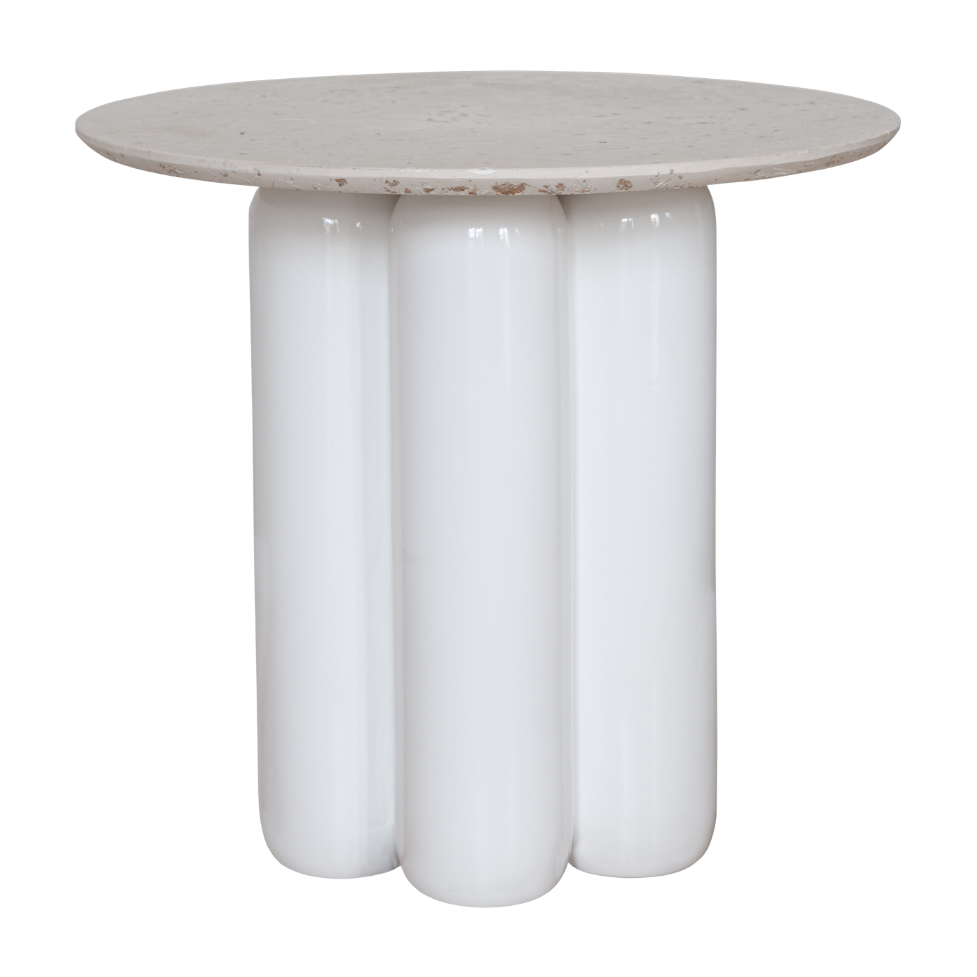 Beistelltisch aus weißer Keramik und recyceltem Tischplattenmaterial, 50 cm, „ Charlotte ” – Cosin Paris