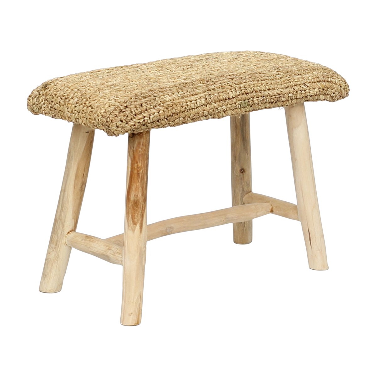 Banco de teca maciza y rafia natural beige 60x28x45cm Raffia - Bazar Bizar