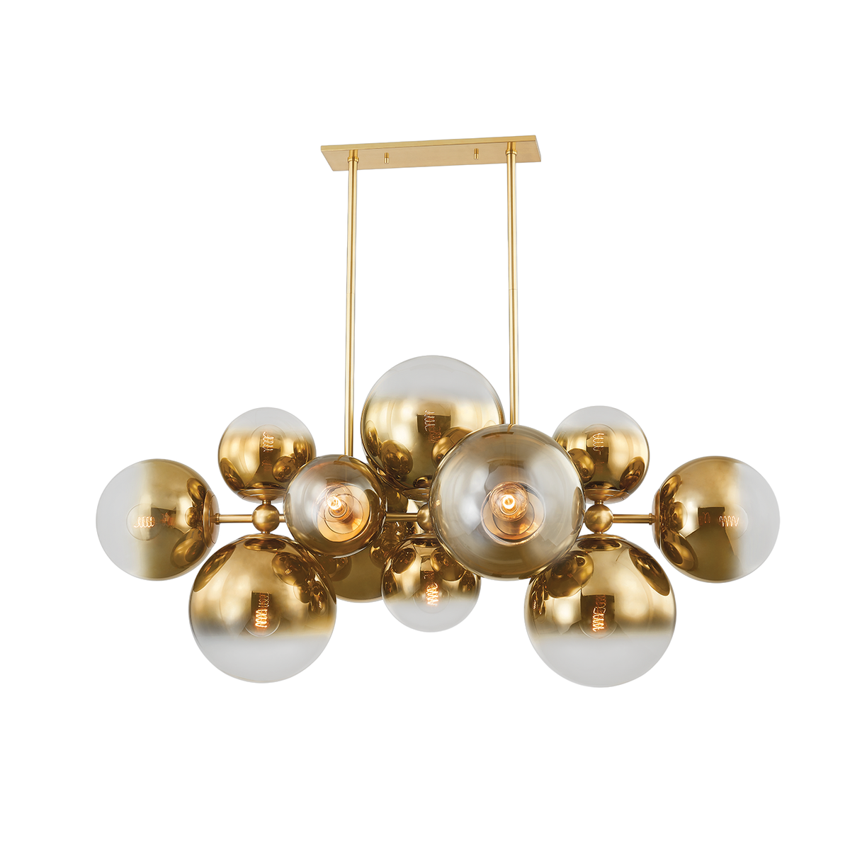 Suspension linéaire en acier laiton poli ancien 144x69x69cm Kyoto - Corbett Lighting