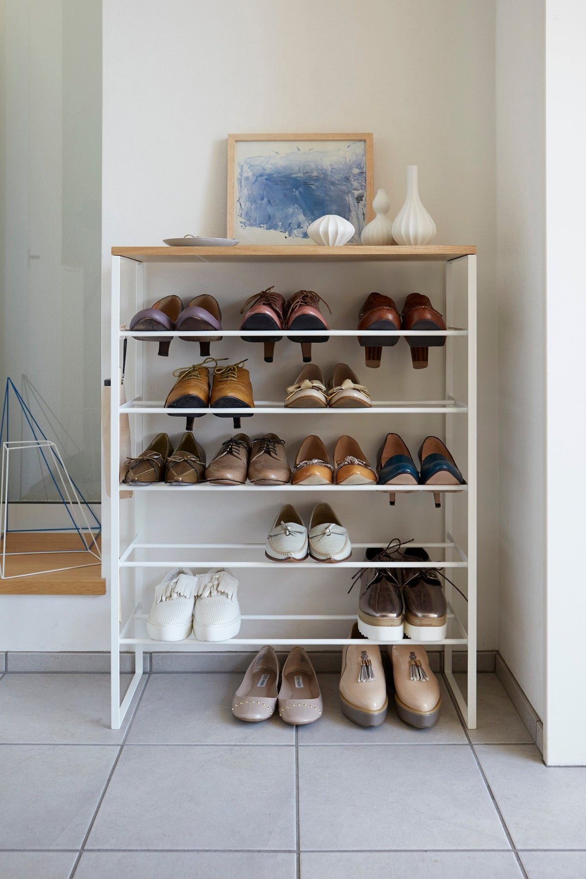 Rangement pour chaussures en bois et métal blanc Tower - Yamazaki - The Cool Republic