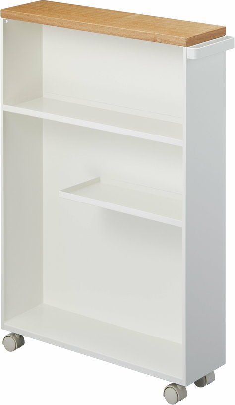 Rangement roulettes une face en acier blanc et bois - Yamazaki - The Cool Republic