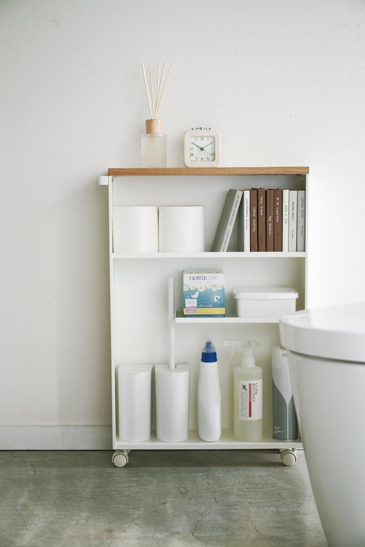 One side storage drawer in white steel and wood - Yamazaki - The Cool Republic