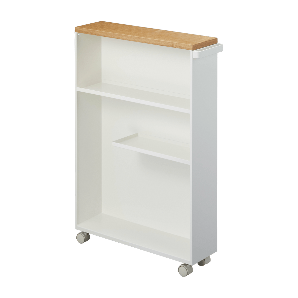 Rangement roulettes une face en acier blanc et bois - Yamazaki - The Cool Republic