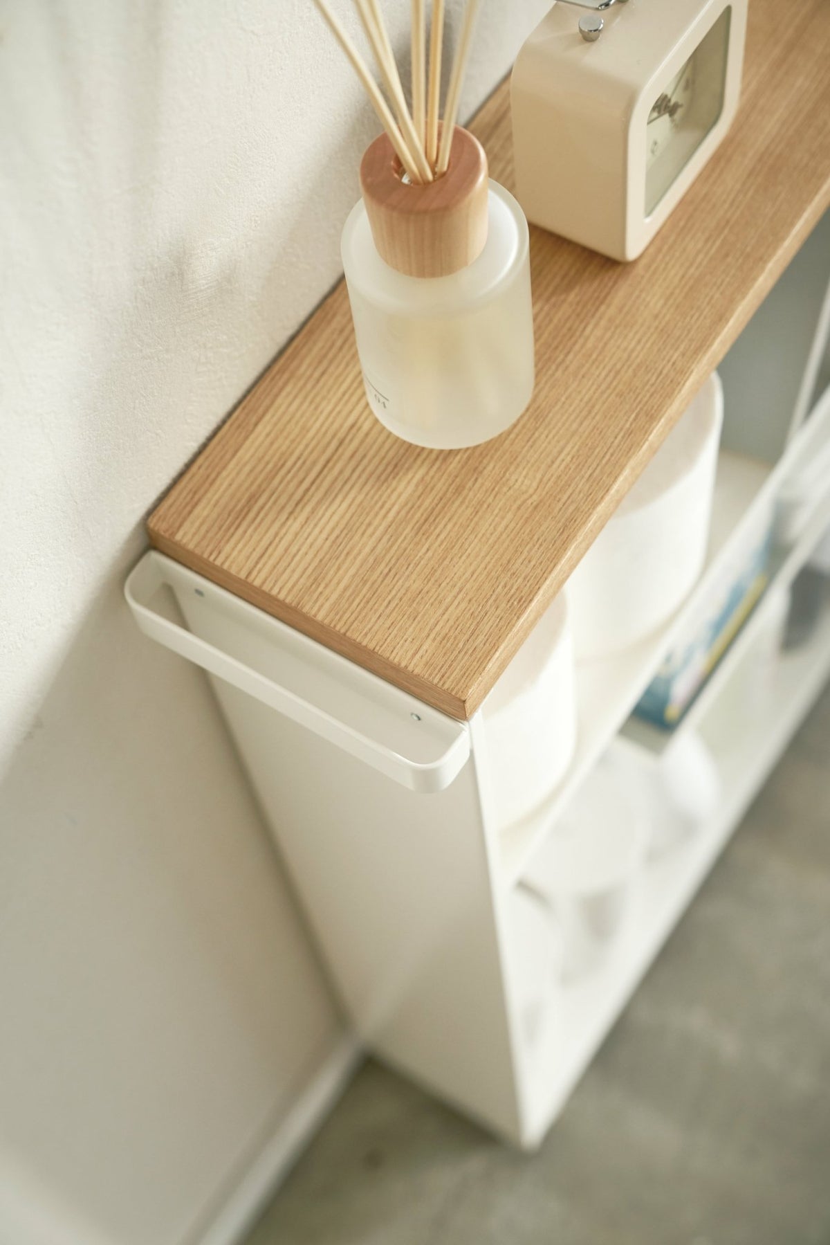 One side storage drawer in white steel and wood - Yamazaki - The Cool Republic