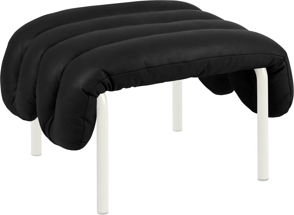Repose-pieds en cuir noir et acier crème Puffy - Hem