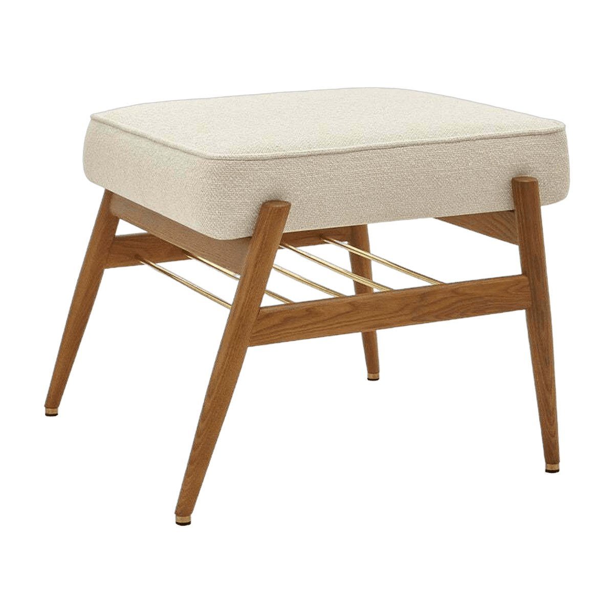 Repose-pieds en tissu bouclé crème et bois de frêne foncé Fox - 366 Concept - The Cool Republic