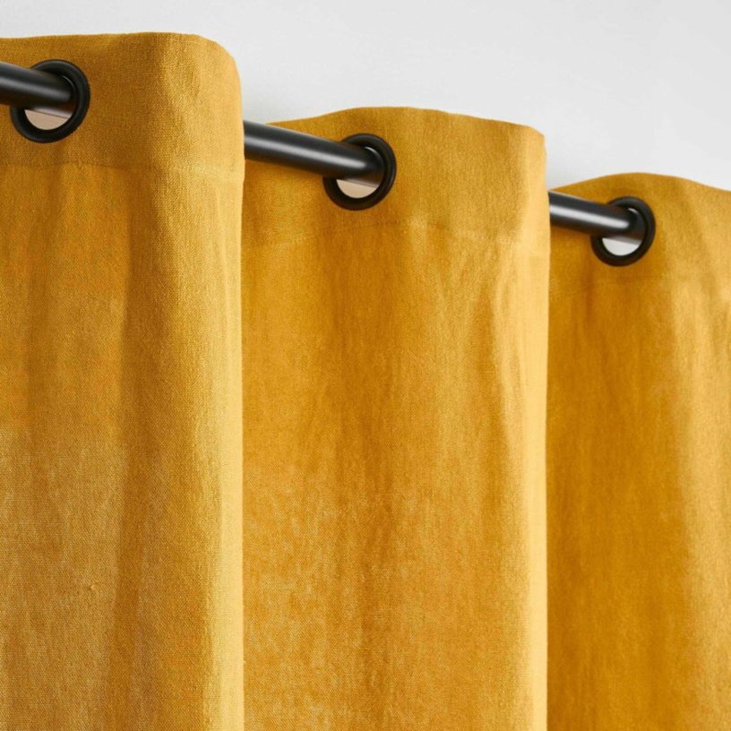Rideau à œillets noirs 135x280 en lin jaune Nino - Madura - The Cool Republic