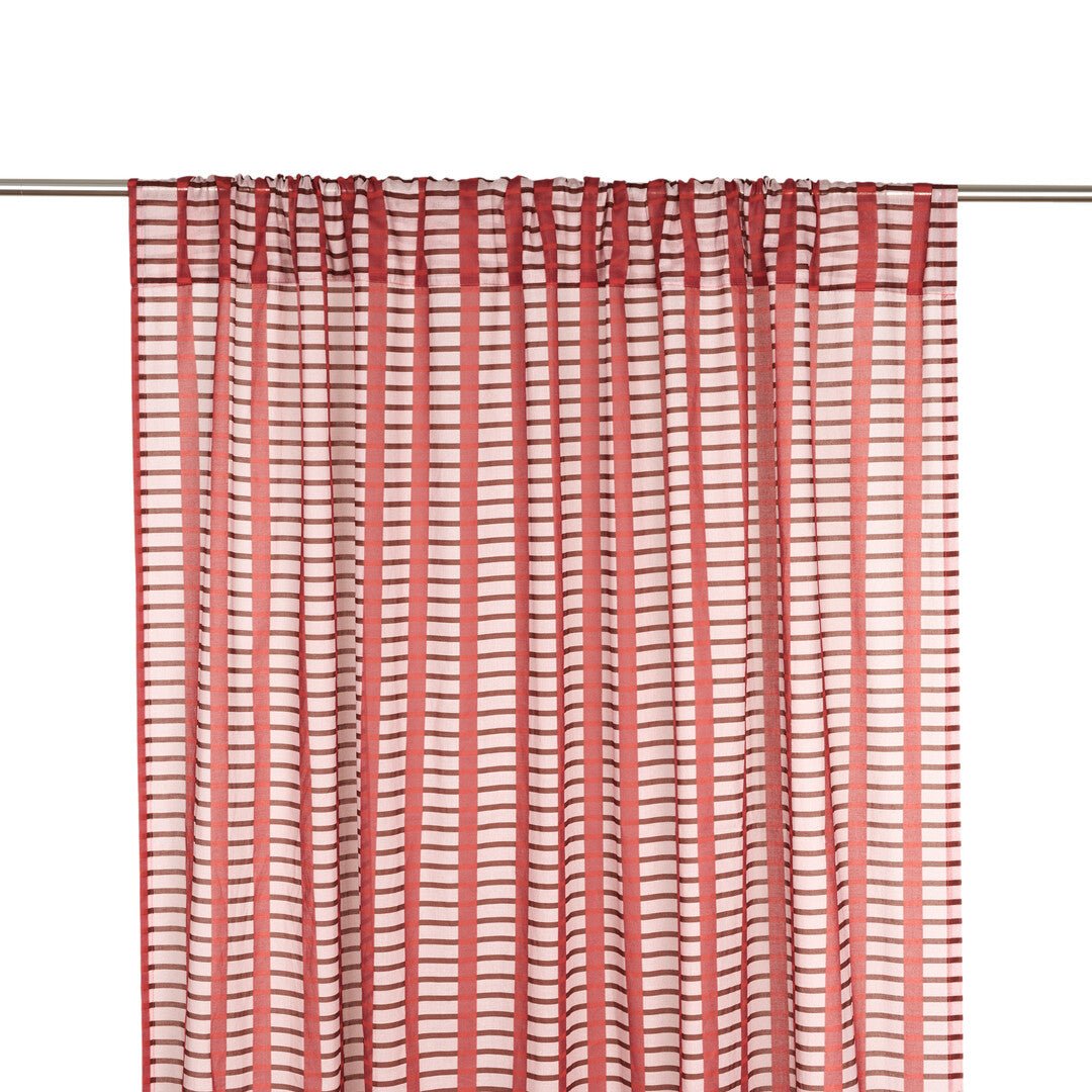 Rideau en voile de coton à carreaux marron et rouge 140 x 280 x 1 cm Wendy - Nobodinoz - The Cool Republic