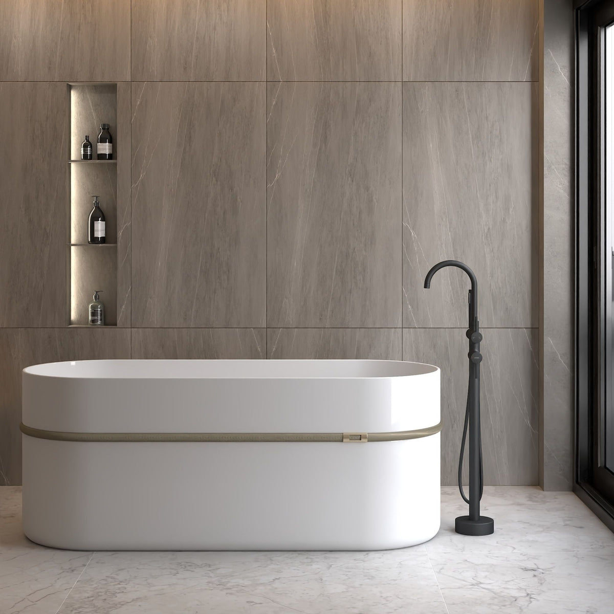 Robinet mitigeur bain-douche sur pied noir Corbeau - Kroos - The Cool Republic