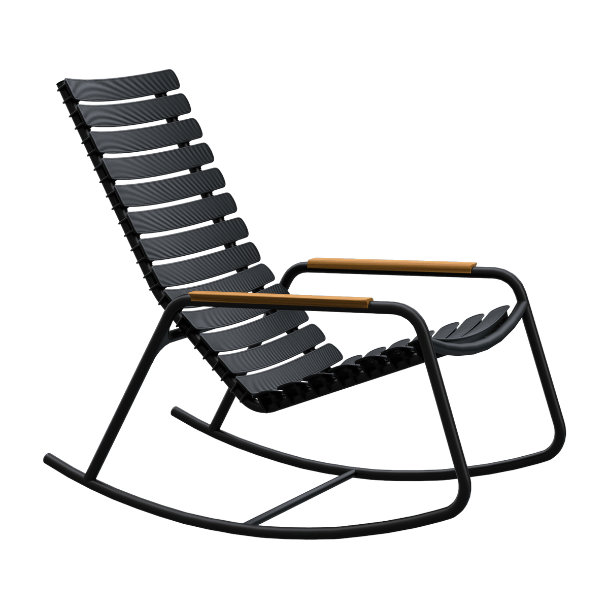 Rocking chair en plastique recyclé aluminium noire et bambou Reclips - Houe - The Cool Republic
