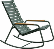 Rocking chair en plastique recyclé aluminium vert olive et bambou Reclips - Houe - The Cool Republic