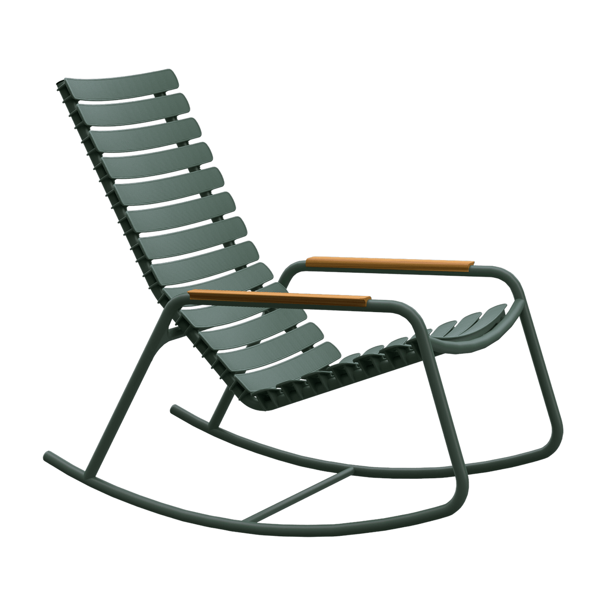 Rocking chair en plastique recyclé aluminium vert olive et bambou Reclips - Houe - The Cool Republic