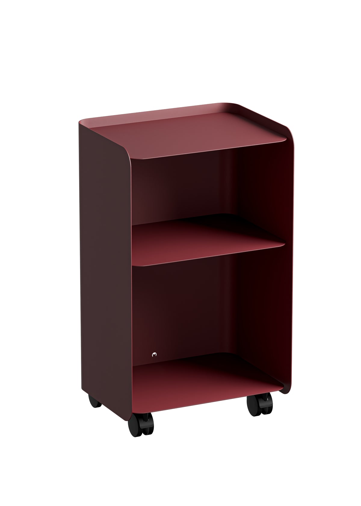 Mesa auxiliar de dos niveles con ruedas de acero burdeos 40x30x67,5cm Juno - Metallbude
