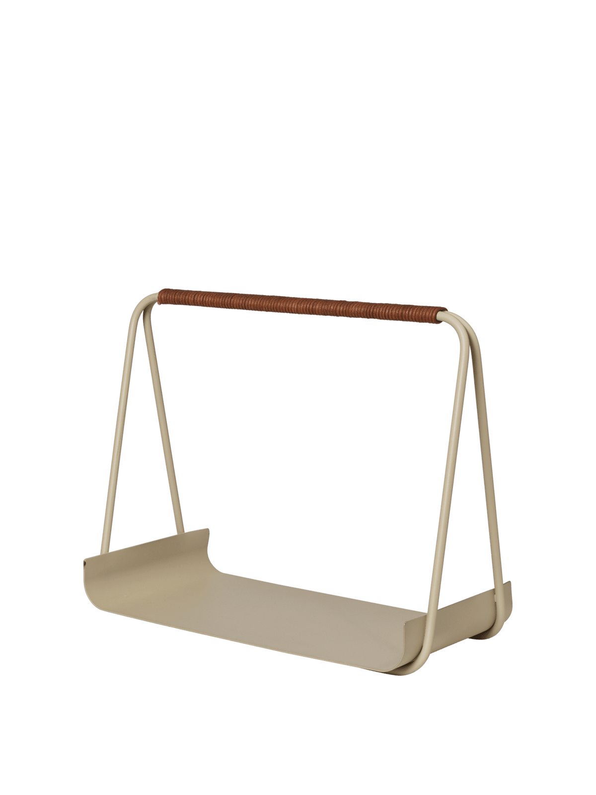 Seau à bois en acier beige et cuir marron 42 x 40 x 32,4 cm Port - Ferm Living - The Cool Republic