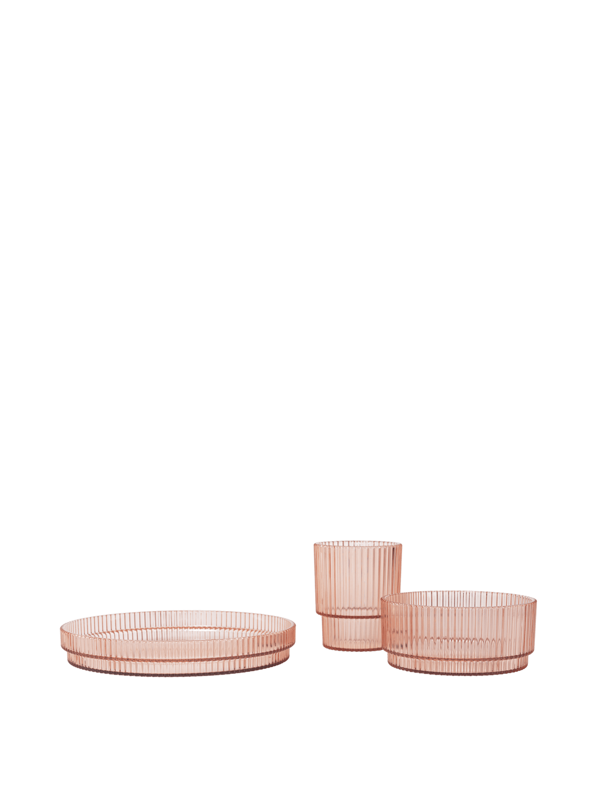 Service de vaisselle en plastique transparent rose Ripple - Ferm Living - The Cool Republic