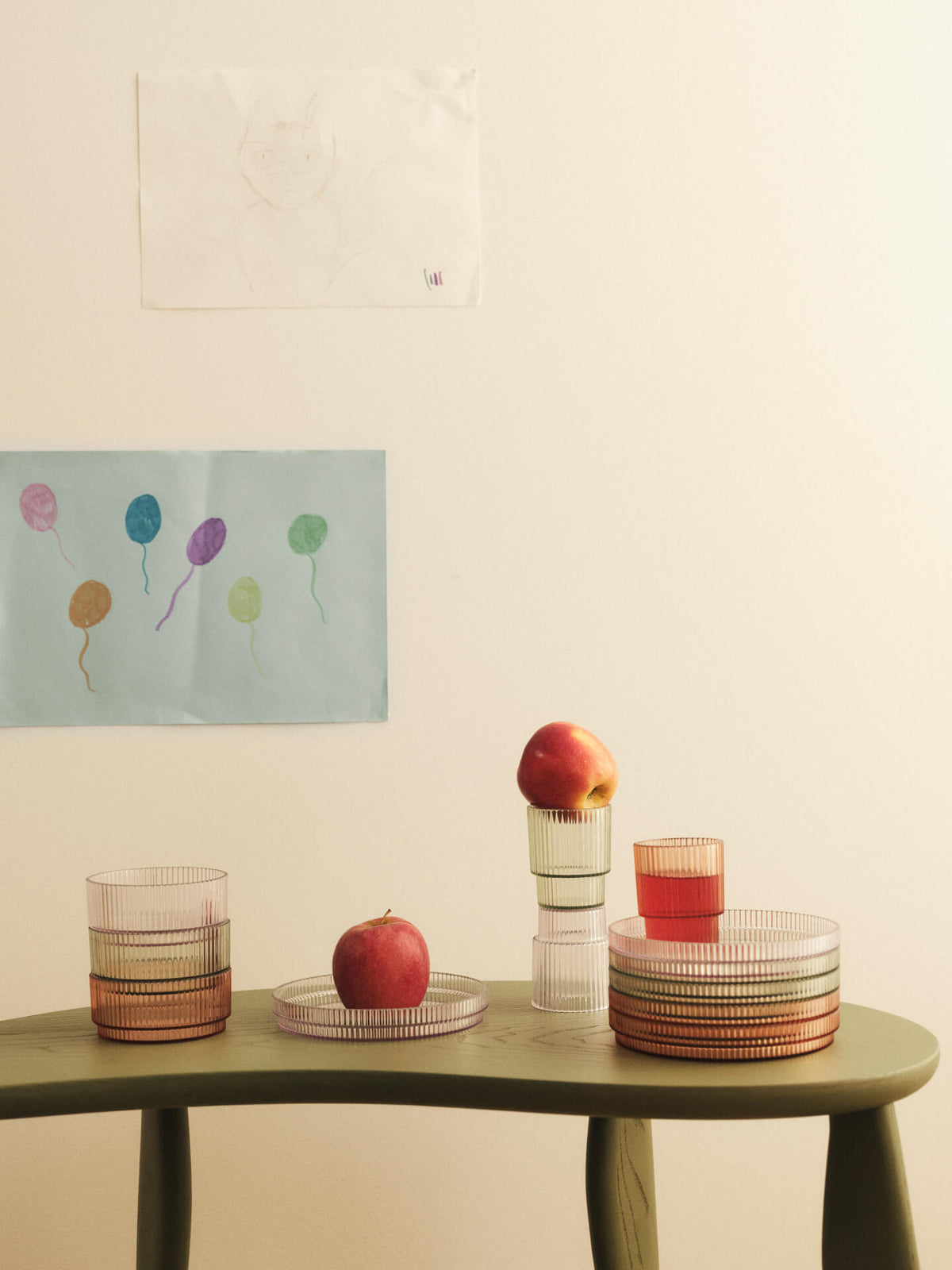 Green transparent plastic dinnerware set Ripple - Ferm Living - The Cool Republic