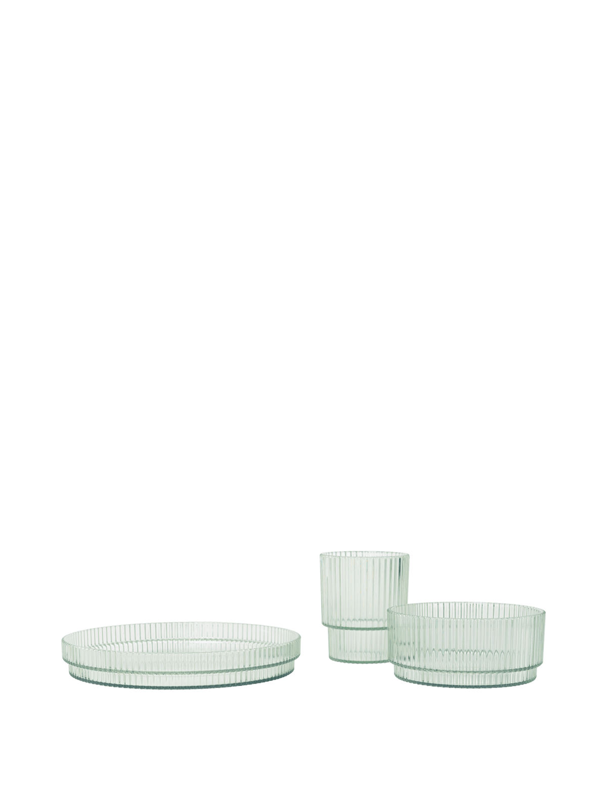 Green transparent plastic dinnerware set Ripple - Ferm Living - The Cool Republic