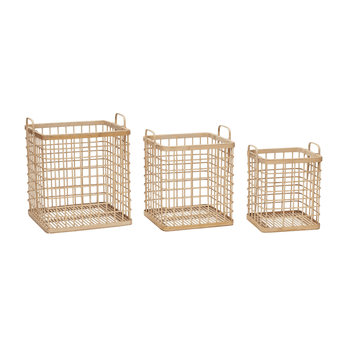 Set de 3 Paniers avec anses en bambou naturel - Hübsch - The Cool Republic