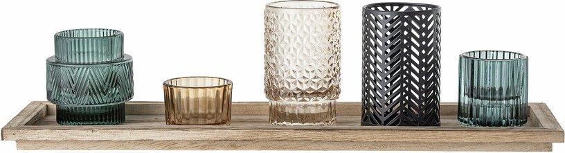 Set de 5 photophores en verre teinté avec plateau - Bloomingville - The Cool Republic