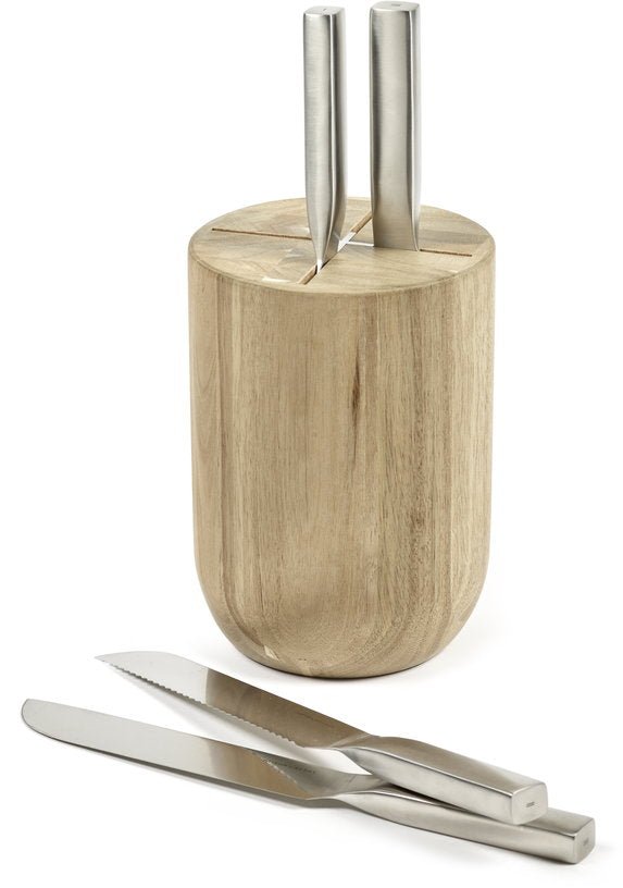 Set de couteaux en acier gris avec bloc en bois marron 16x16x35cm Base - Serax - The Cool Republic