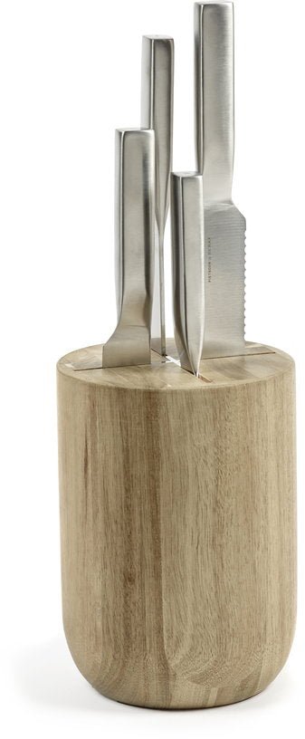 Set de couteaux en acier gris avec bloc en bois marron 16x16x35cm Base - Serax - The Cool Republic