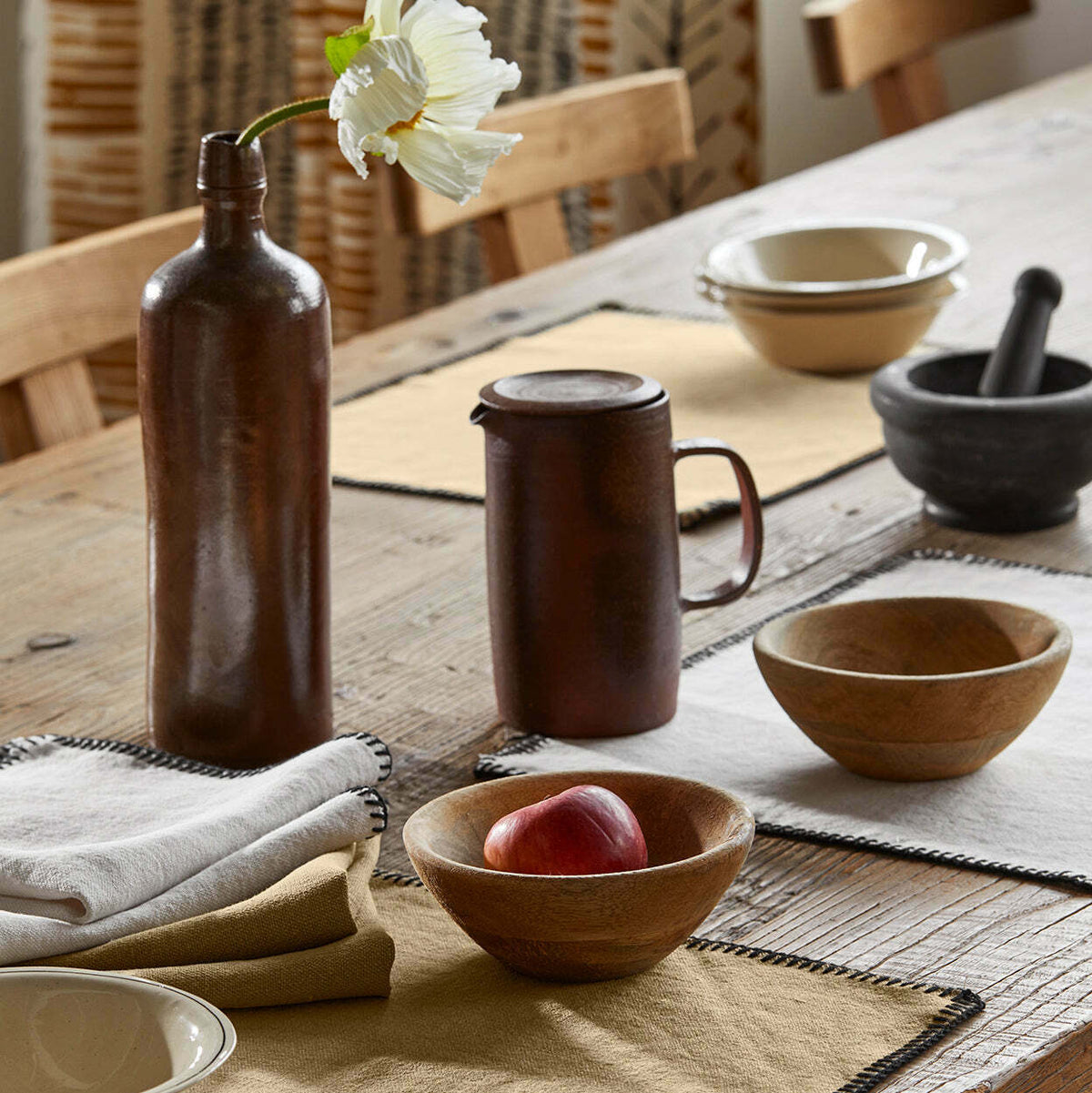 Set De Table Nino Beige Seigle Et Feston Noir - Madura - The Cool Republic