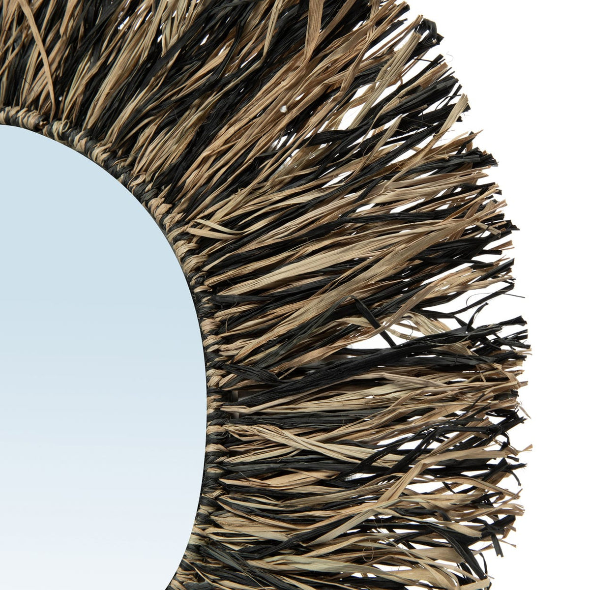 Miroir rond en raphia tressé noir et beige 55cm Raffia Fringe - Bazar Bizar — vue 4