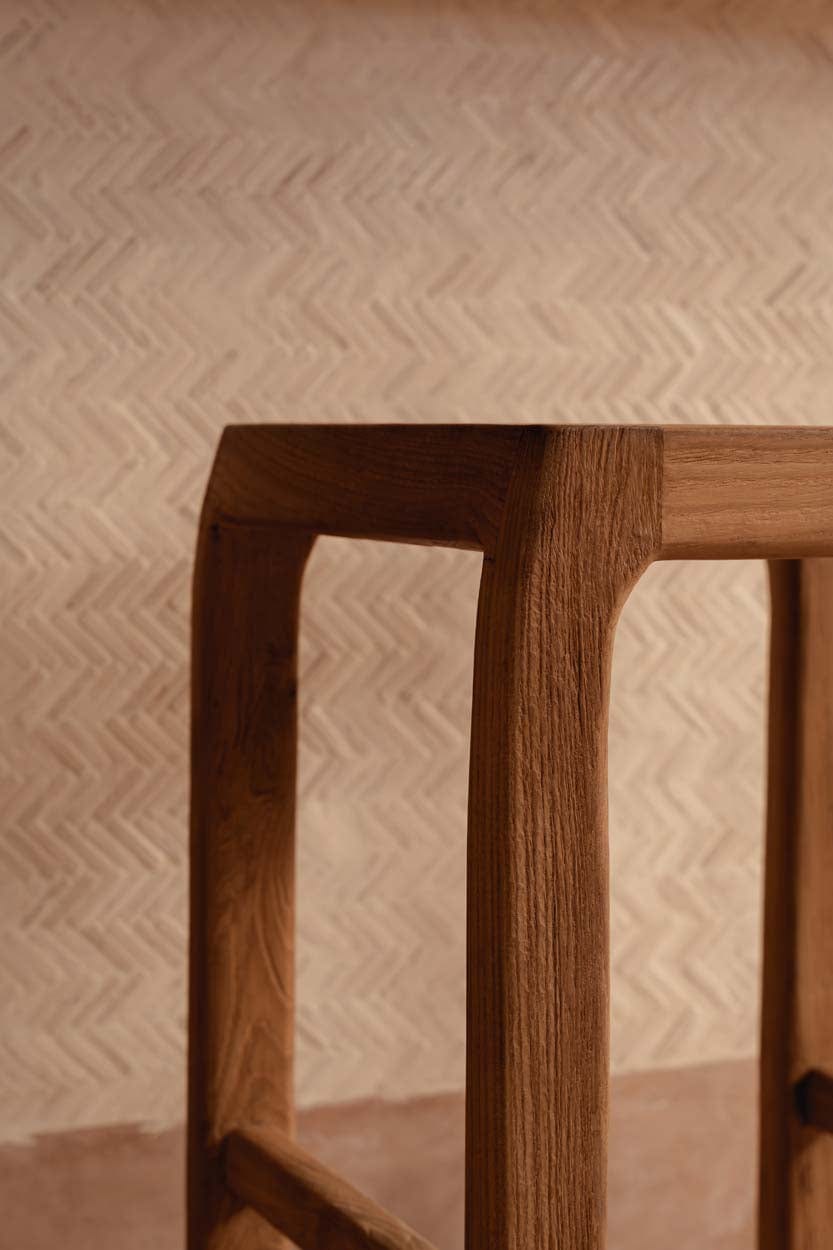 Tabouret de bar en teck naturel recyclé marron 42x42x70cm Ithaca - Bazar Bizar — vue 2