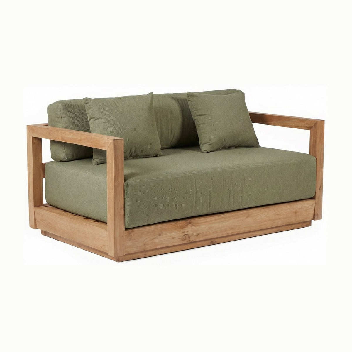 Canapé de jardin 2 places en teck recyclé naturel et tissu vert 142x85x60cm Umalas - Bazar Bizar