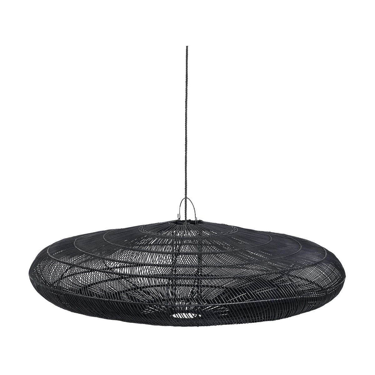 Suspension ronde en rotin tressé noir 150cm Macaron - Bazar Bizar