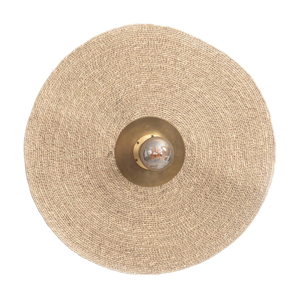 Applique murale ronde en fer finition laiton et fibres naturelles beige 46x46cm Let's Groove - Bazar Bizar