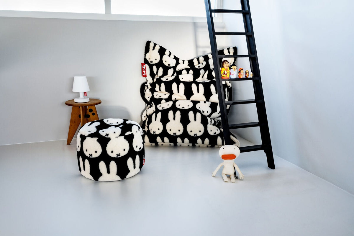 Pouf pour enfant en tissu doux noir et blanc 155x120x2cm Original Slim Teddy x Miffy - Fatboy — vue 2