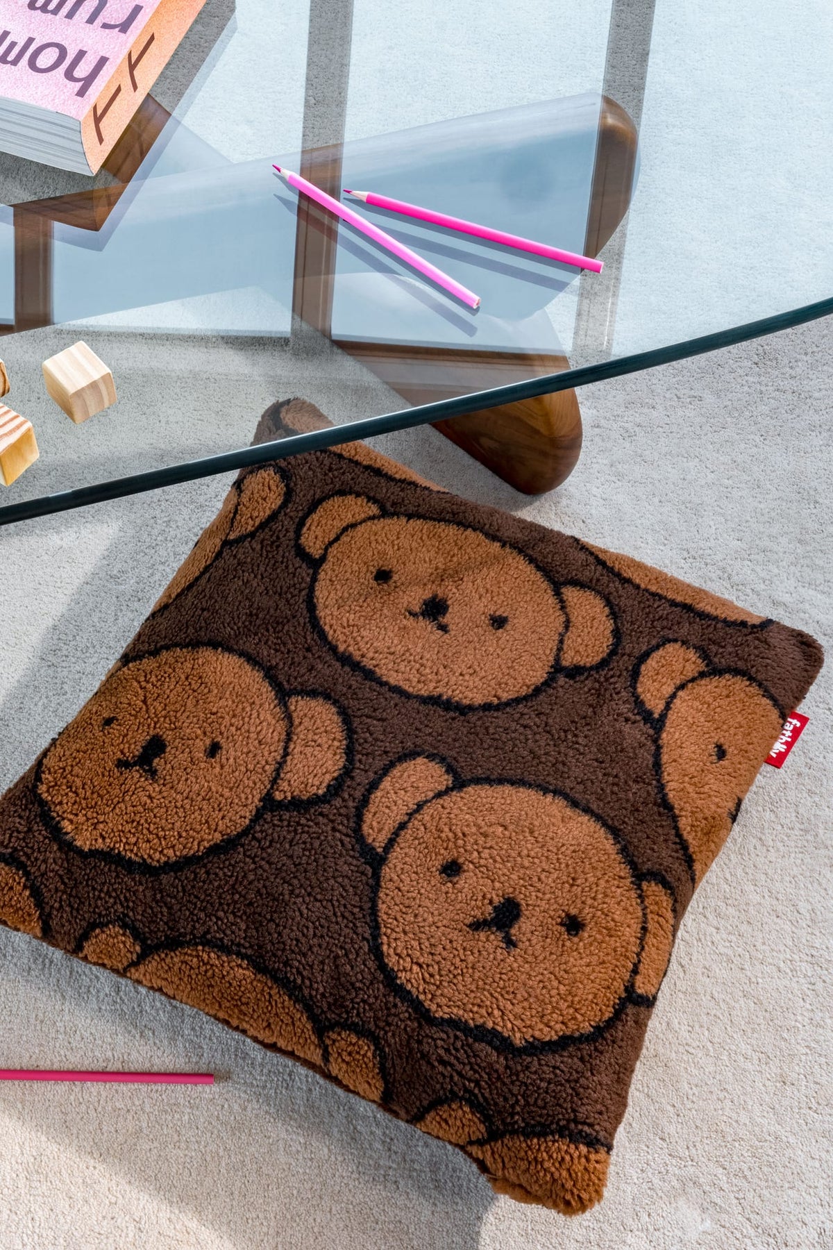 Coussin carré en tissu doux marron 50x50cm Square Pillow Teddy x Boris - Fatboy — vue 2