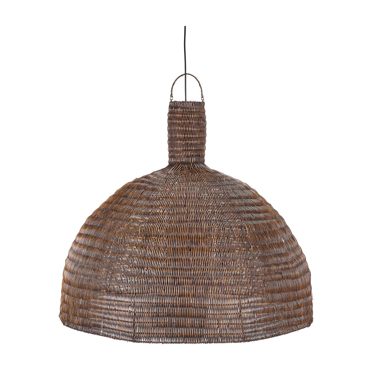 Suspension ronde en rotin tressé marron foncé 100cm Dome - Bazar Bizar