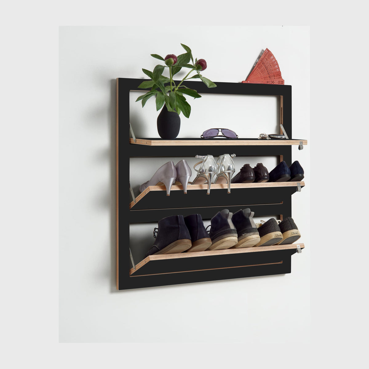 Meuble à chaussures mural en bouleau noir 80x19x80cm Fläpps - Ambivalenz — vue 3