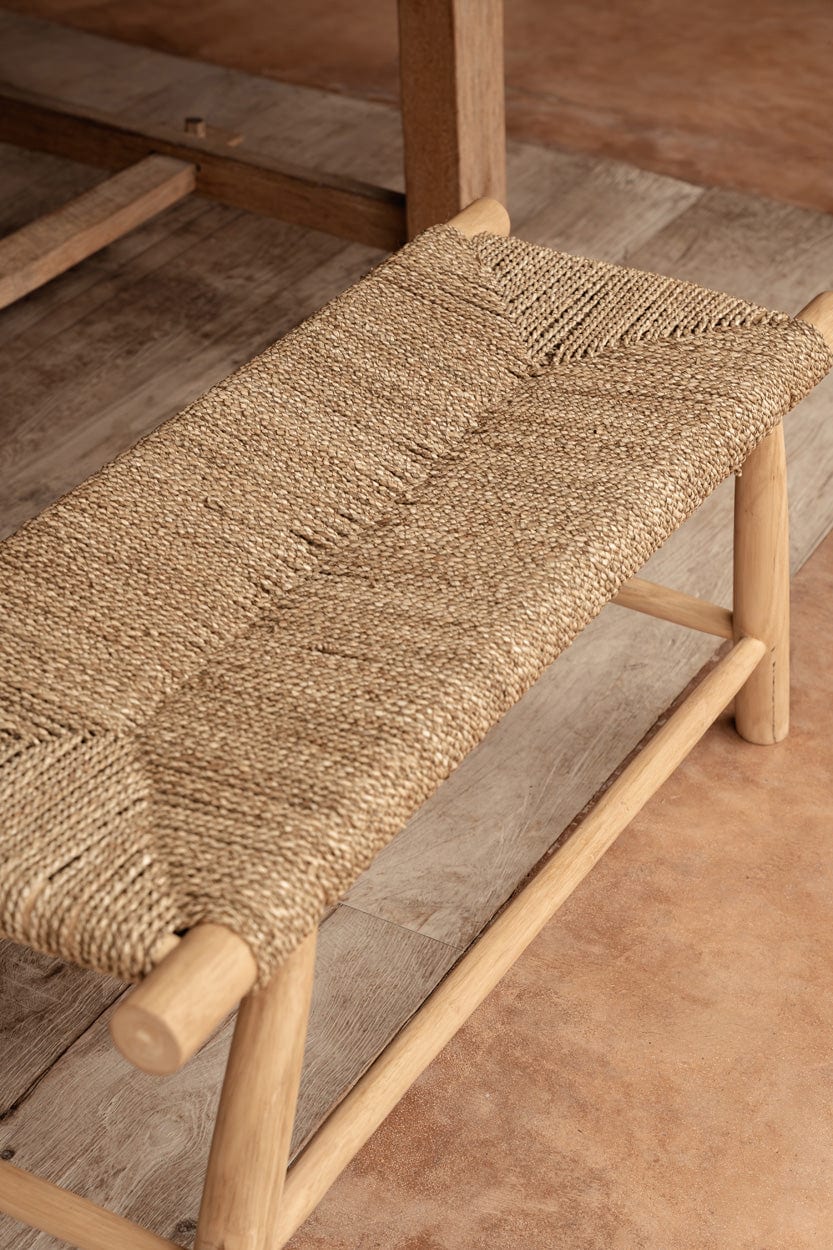 Banc en teck massif et jonc de mer naturel 110x40x45cm Porto - Bazar Bizar — vue 3
