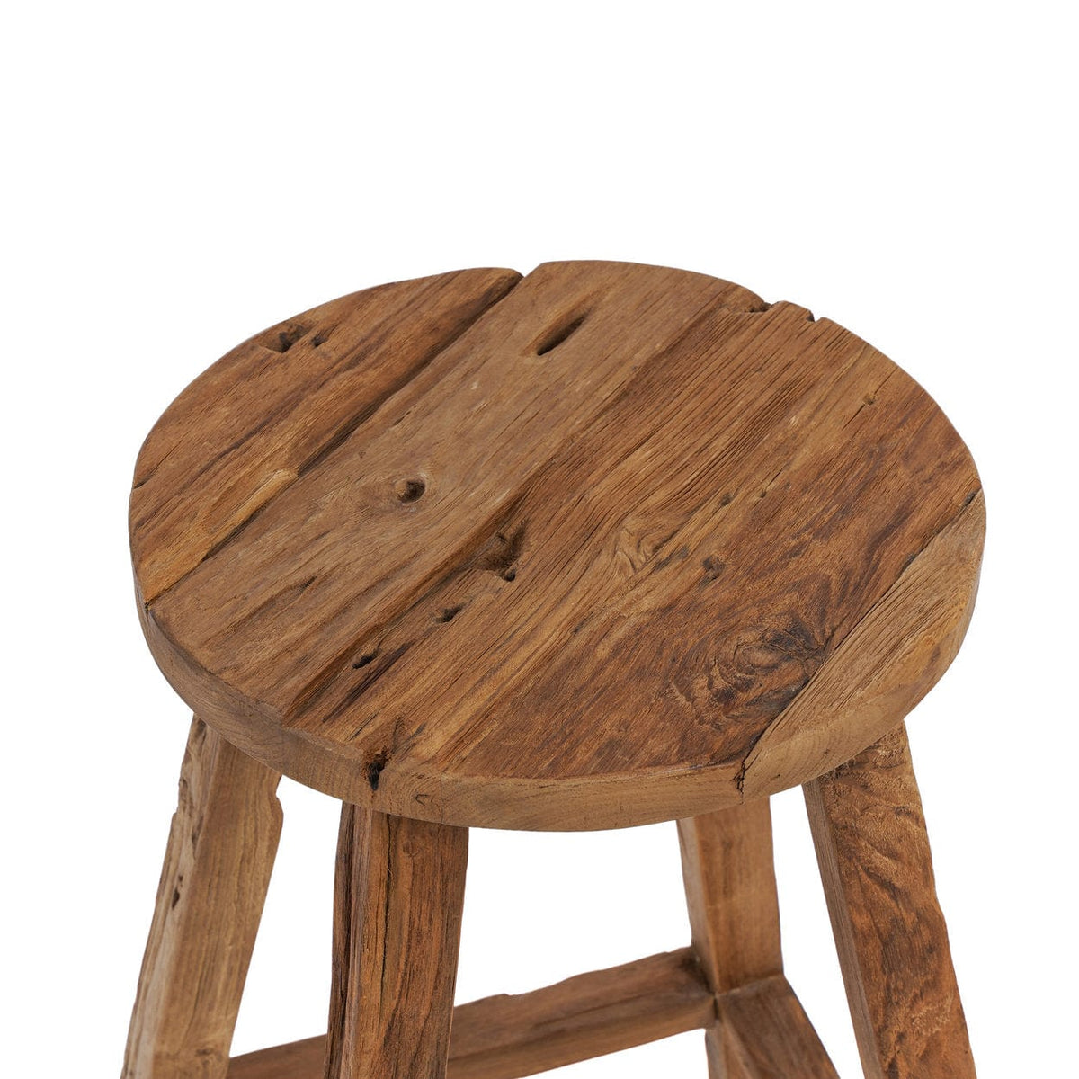Tabouret de bar en teck naturel recyclé marron 39x39x70cm Shibori - Bazar Bizar — vue 6