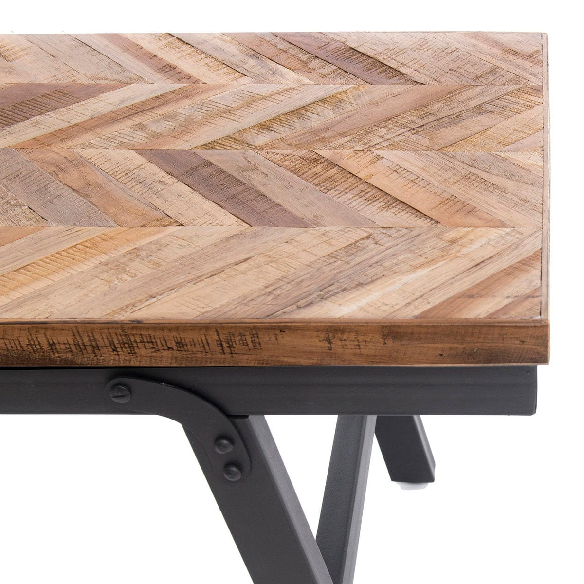 Banc en teck naturel chevrons et fer noir 110x40x45cm Herringbone - Bazar Bizar — vue 5