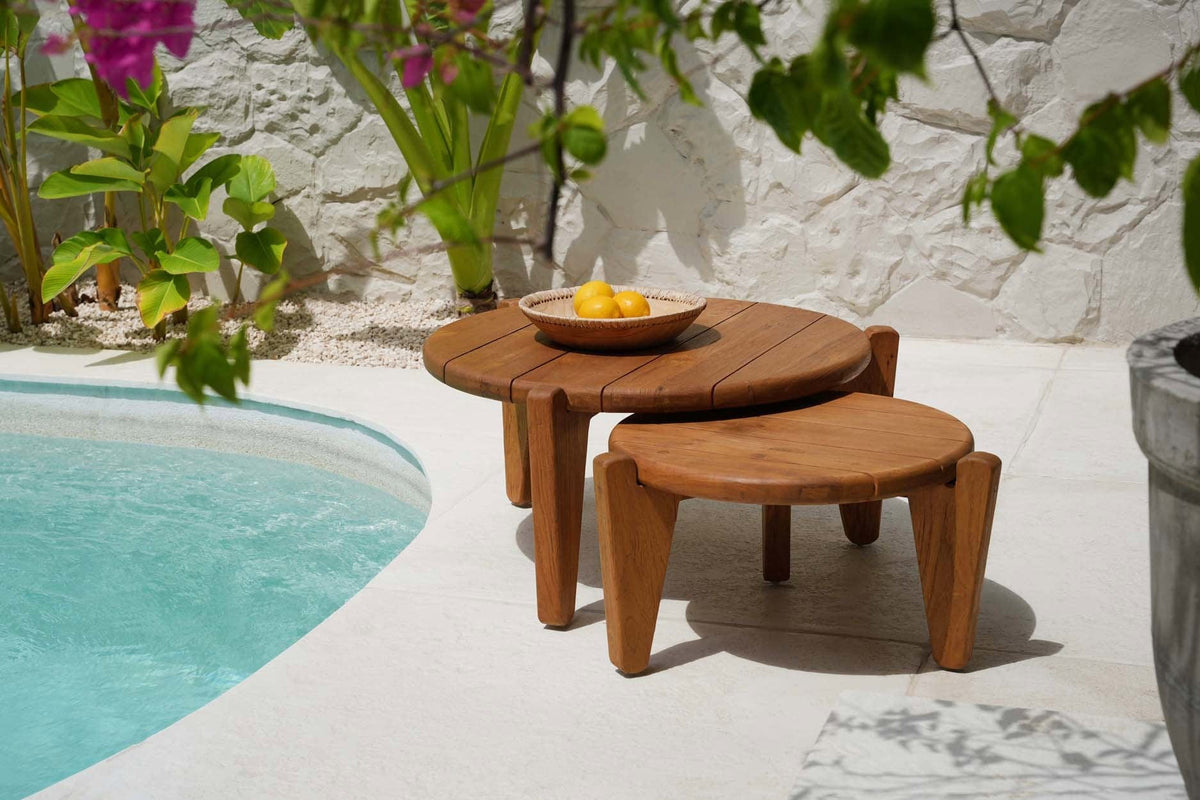 Table basse de jardin ronde en teck massif recyclé naturel 50x50x30cm Seseh - Bazar Bizar — vue 3