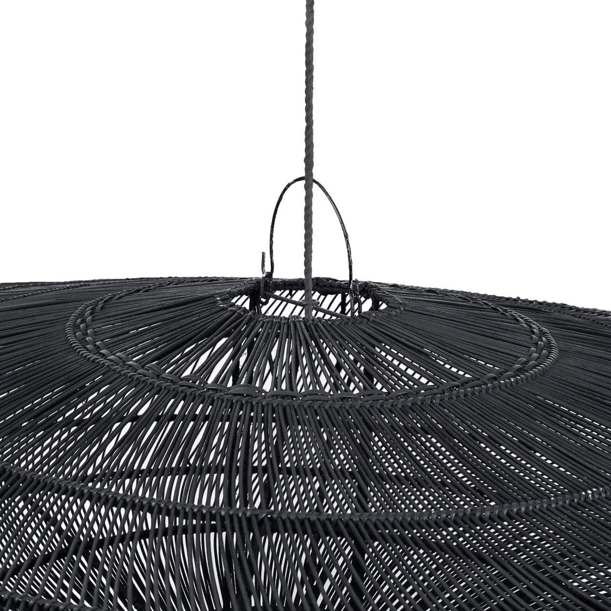 Suspension ronde en rotin tressé noir 150cm Macaron - Bazar Bizar — vue 2