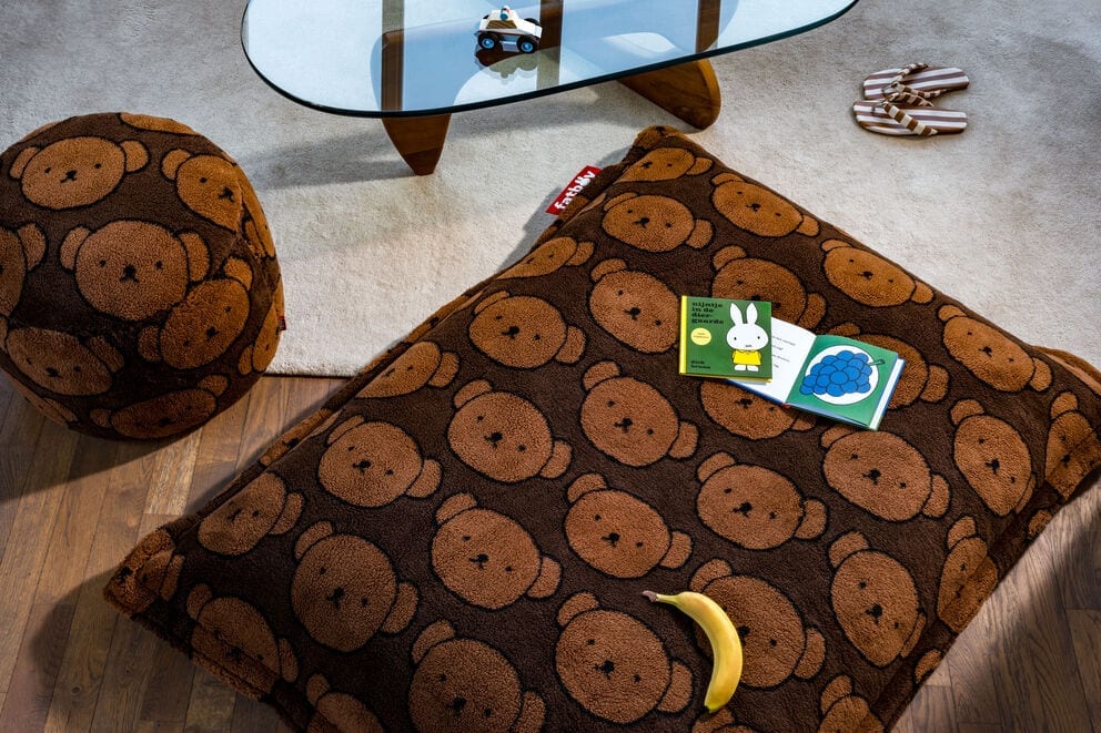 Pouf rond pour enfant en tissu doux marron 50x50x35cm Point Teddy x Boris - Fatboy — vue 2