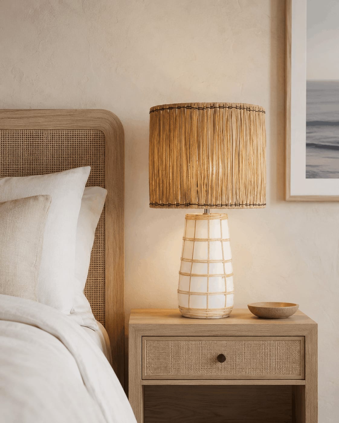 Lampe de table en terre cuite blanche et abat-jour en rotin naturel tressé 51cm Molokai - Bazar Bizar — vue 2