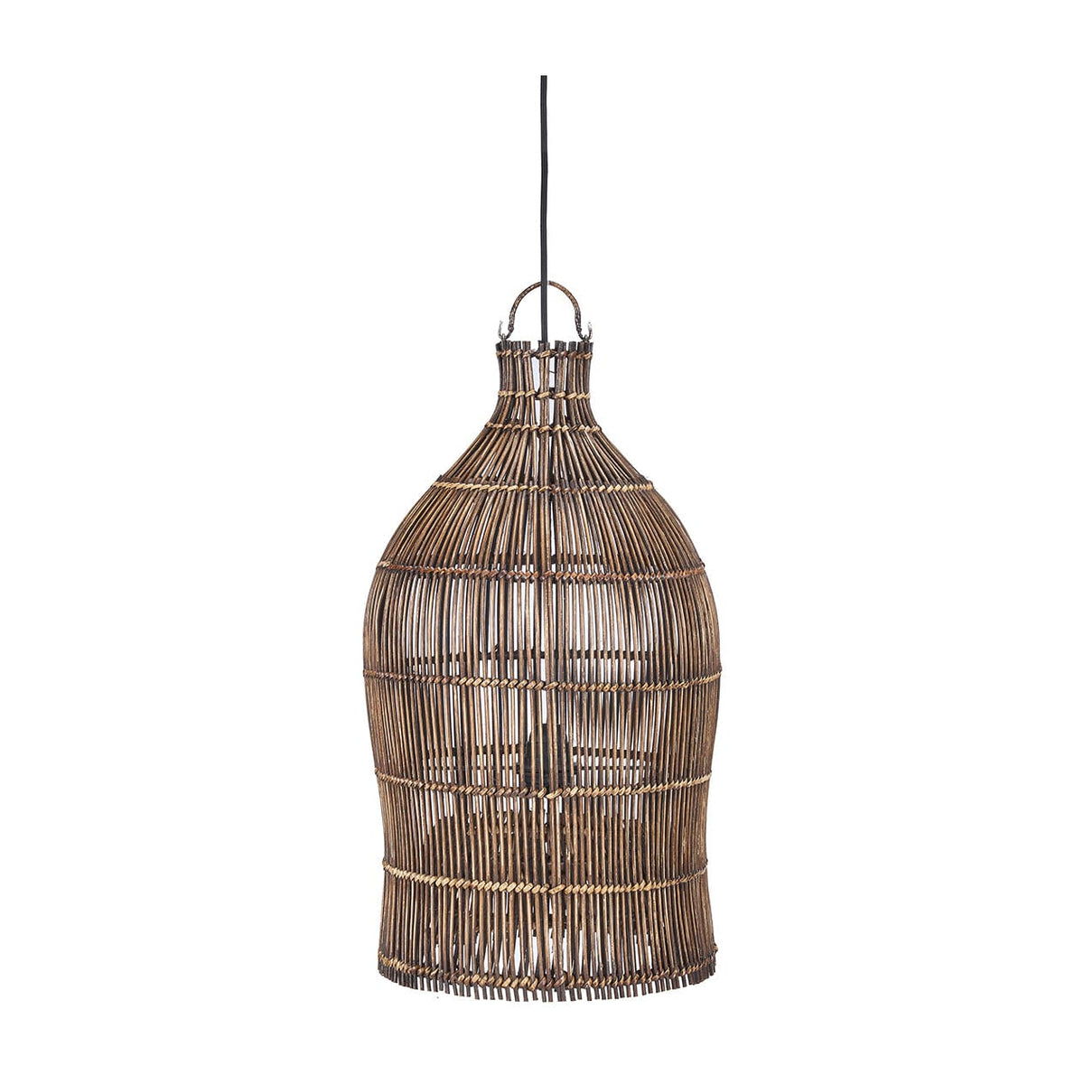 Suspension en bambou tressé brun foncé 30cm Woven Bell - Bazar Bizar