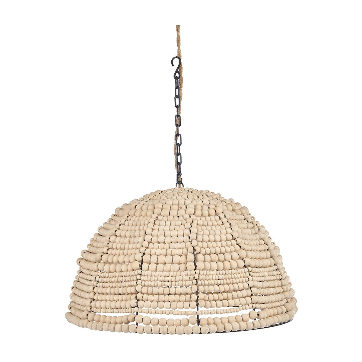 Suspension en perles de bois beige et métal 48cm Wooden Bead Dome - Bazar Bizar