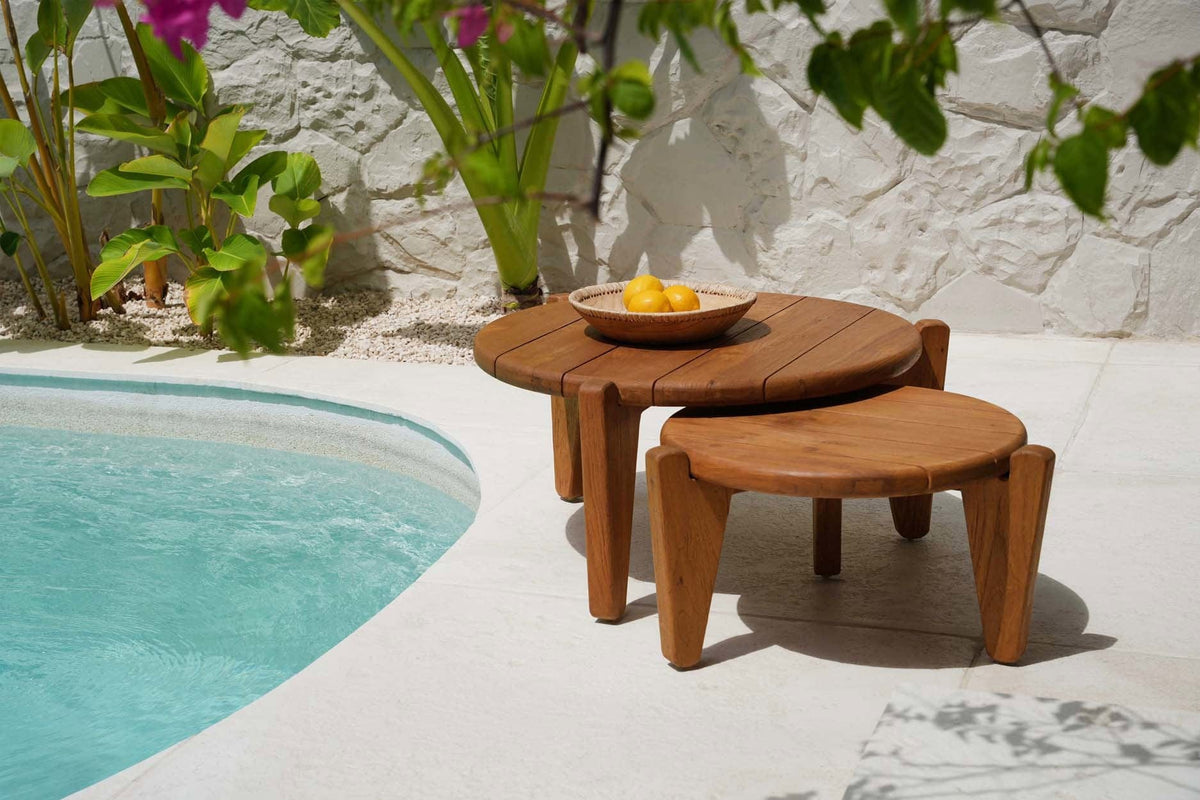Table basse de jardin ronde en teck massif recyclé naturel 70x70x35cm Seseh - Bazar Bizar — vue 7