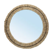 Miroir rond en raphia tressé noir et beige 51cm Gajih - Bazar Bizar