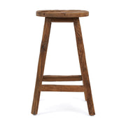Tabouret de bar en teck naturel recyclé marron 39x39x70cm Shibori - Bazar Bizar