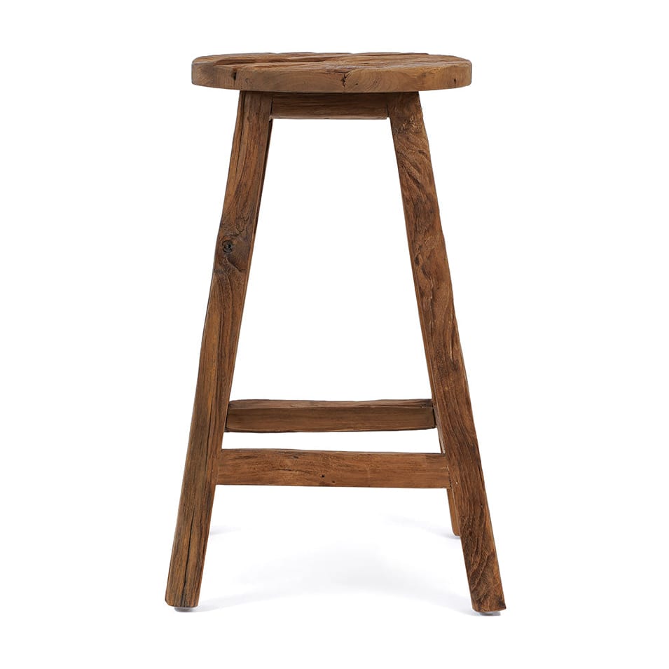 Tabouret de bar en teck naturel recyclé marron 39x39x70cm Shibori - Bazar Bizar